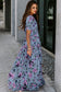 Multicolor Fiery Floral Print Frilled V Neck Short Sleeve Maxi Dress