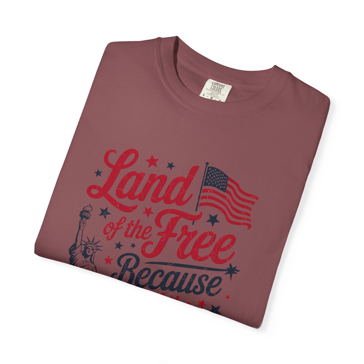 COMFORT COLORS - Land of the Free Because of the Brave T-Shirt — Patriotic Statue of Liberty Graphic Tee