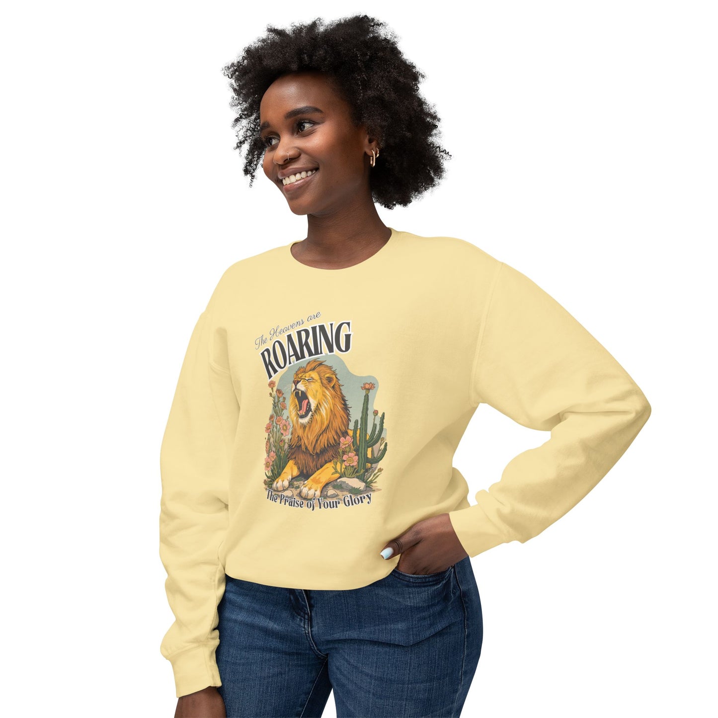 COMFORT COLORS - Roaring Lion Crewneck Sweatshirt — "The Lion Roars" Graphic