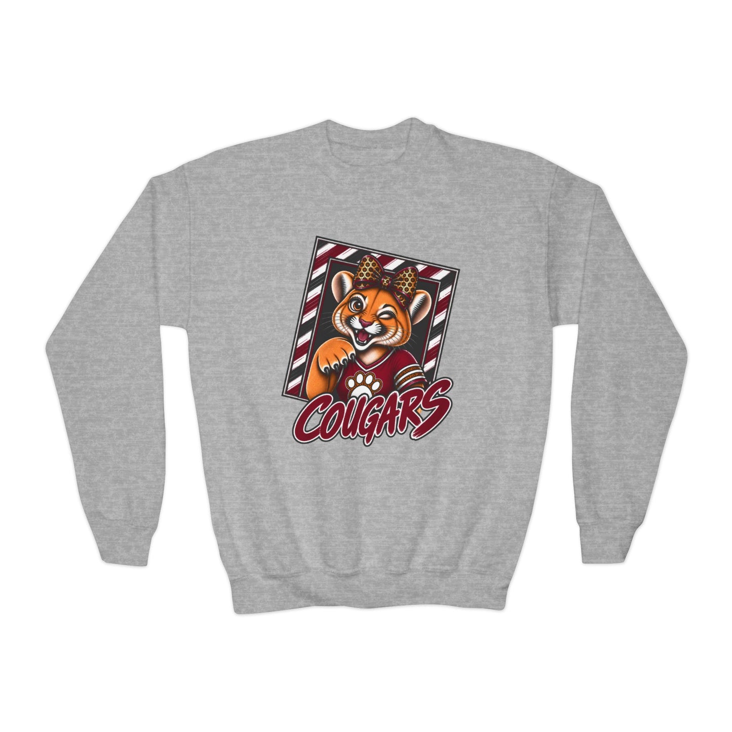 GILDAN - Cougars Youth Crewneck Sweatshirt — Cute Mascot Cougar Kid’s School Spirit Pullover