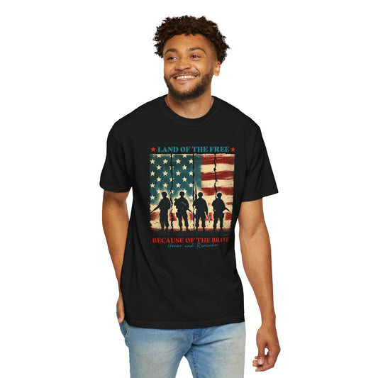 COMFORT COLORS - Veteran Tribute T-Shirt — "Land of the Free Because of the Brave" Patriotic Tee