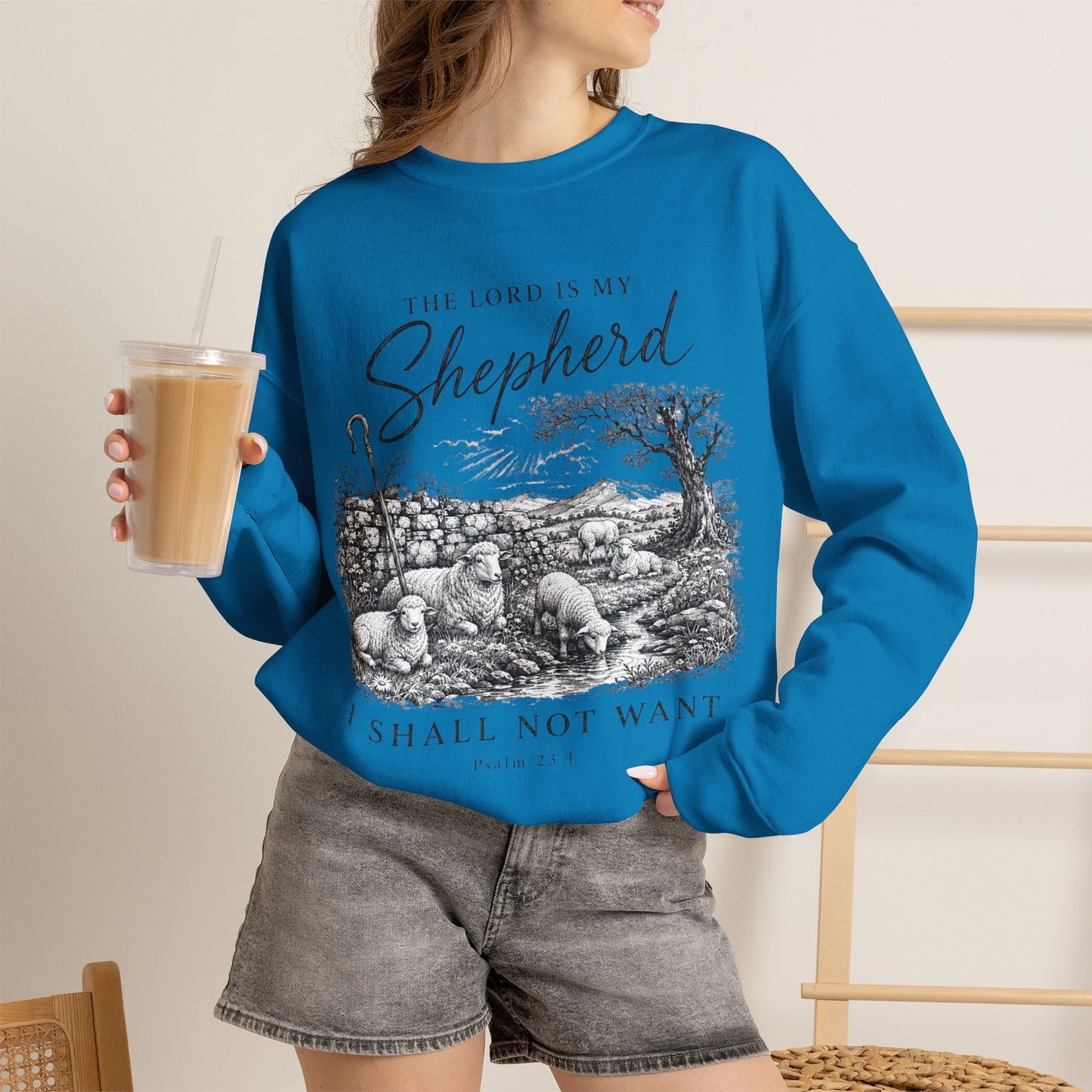 GILDAN - The Lord Is My Shepherd Psalm 23 Christian Crewneck Sweatshirt