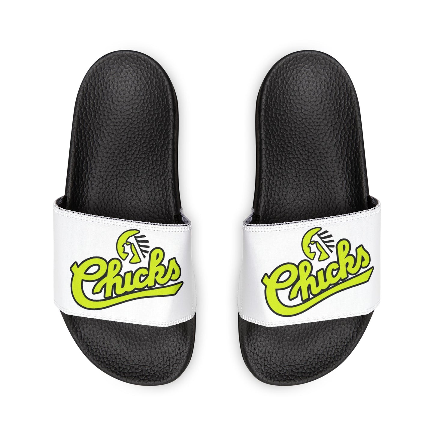 CHICKS SOFTBALL - Youth Slide Sandals with Removable Strap — Fun Neon Logo Slides for Kids