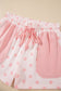 Pink Polka Dot Drop Shoulder Polo Loose Pullover Patch Pocket Casual Shorts Set