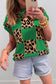 Red Leopard Checkerboard Short Sleeve Knit Sweater
