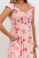 Pink Floral V Neck Smocked High Waist Ruffle Hem Long Dress