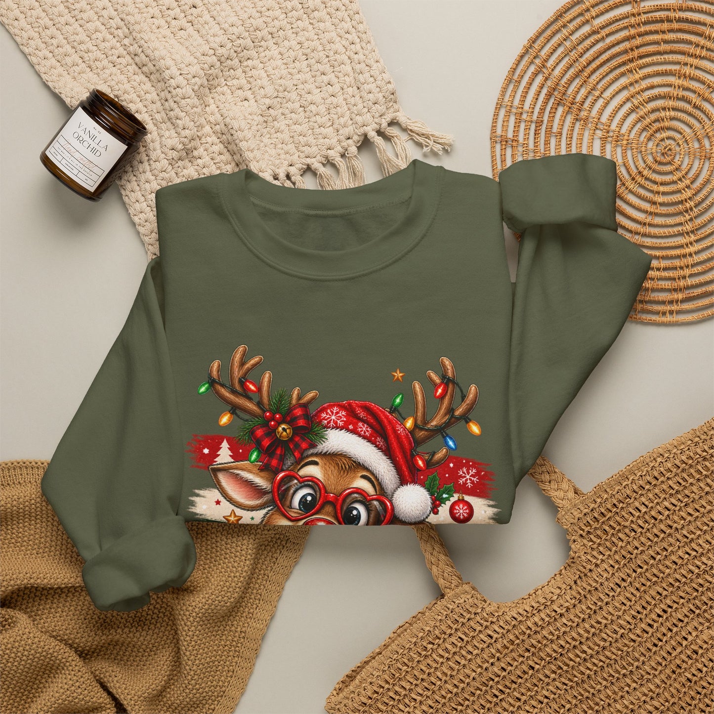 GILDAN - Cute Christmas Reindeer Crewneck Sweatshirt