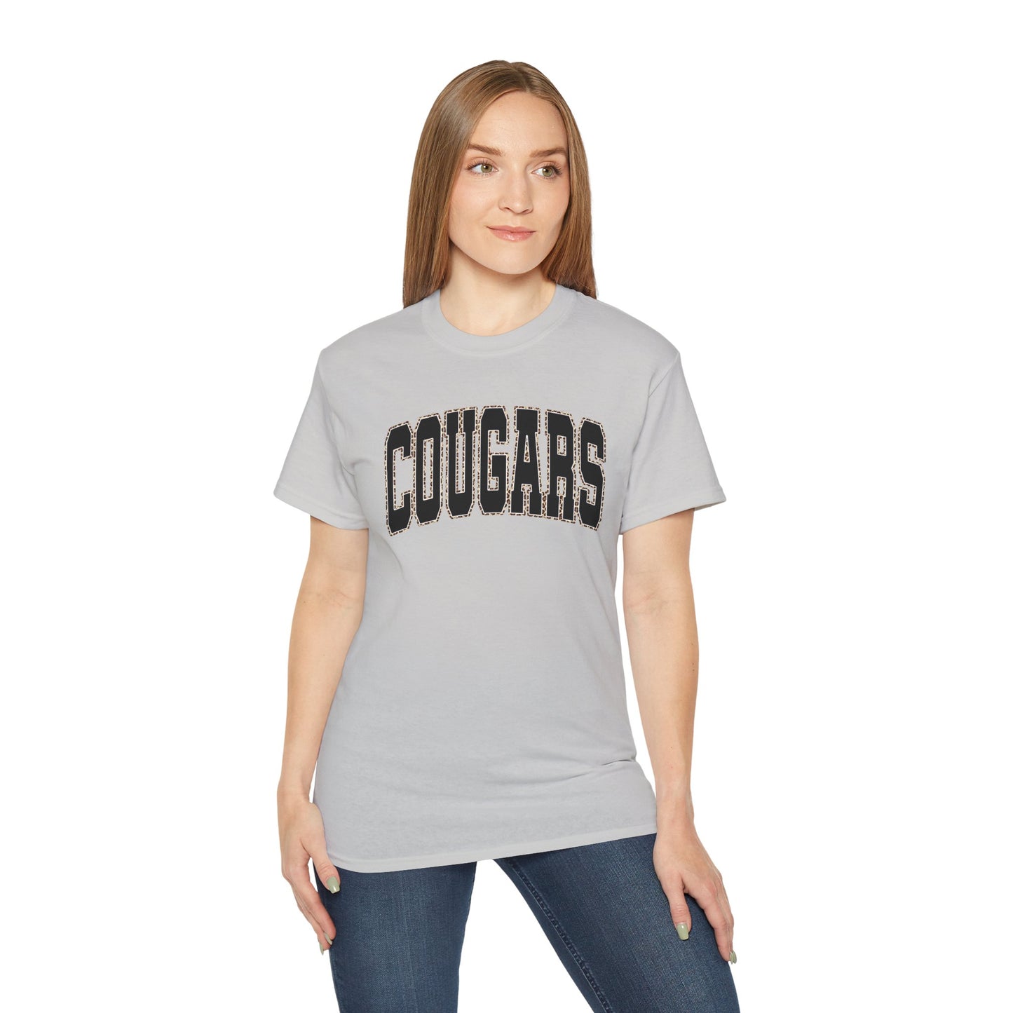 Cougars Arch Logo Tee Leopard Print Outline— Vintage Collegiate Graphic T-Shirt