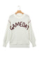 Beige Drop Shoulder Game Day Letter Print Pullover Sweater