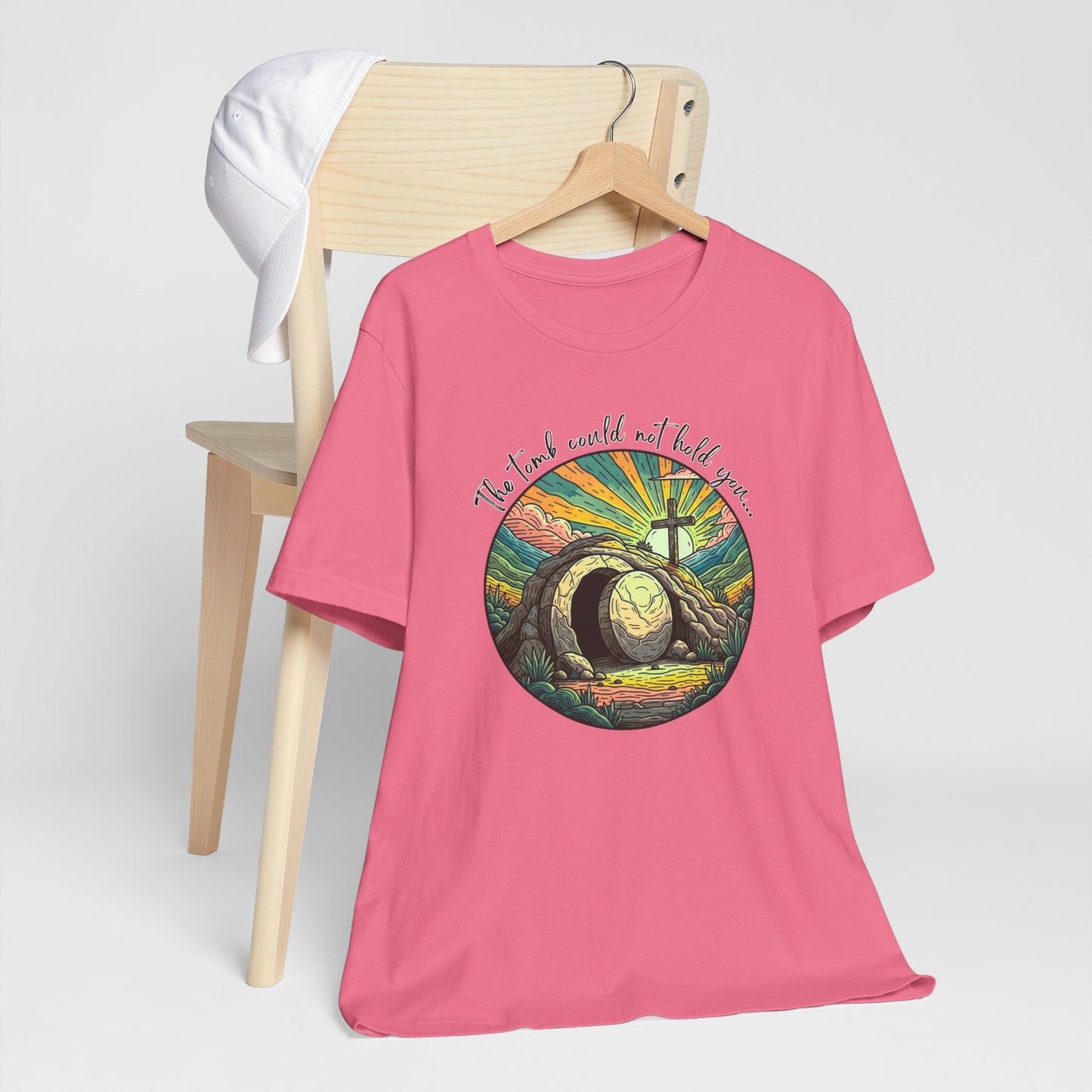 BELLA CANVAS - Easter Sunrise T-Shirt — He Is Risen Tomb & Cross Christian Tee