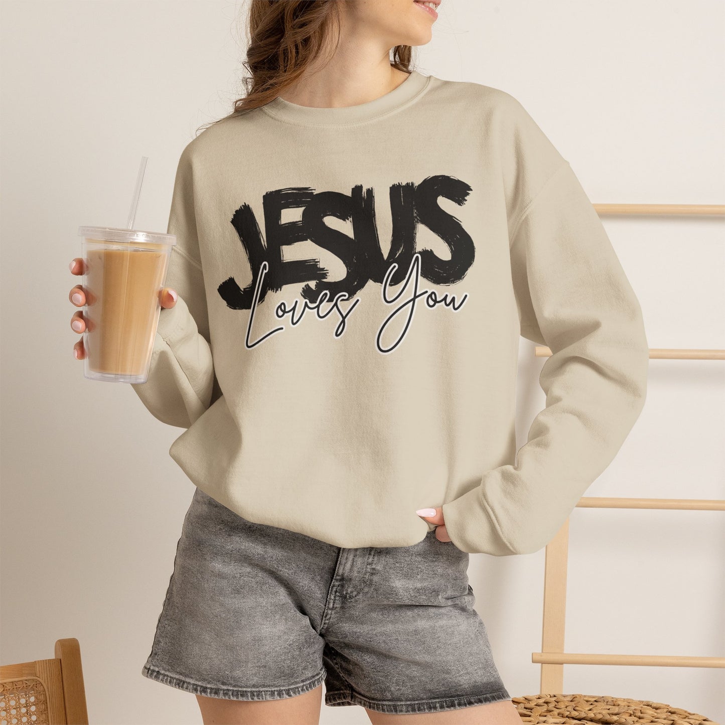 GILDAN - JESUS LOVES YOU NEUTRAL ADULT SWEATSHIRT