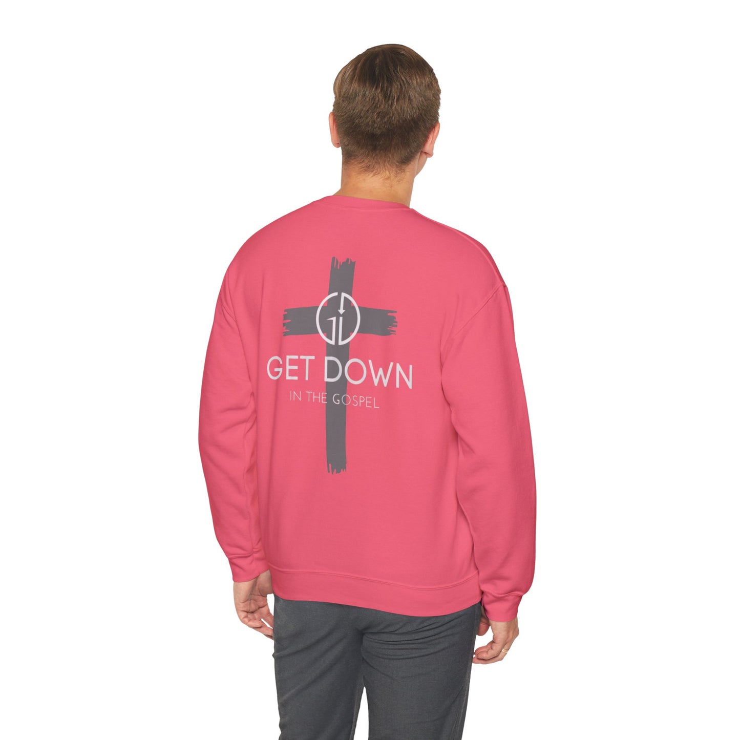 GET DOWN IN THE GOSPEL GRAY CROSS WHITE FONT
