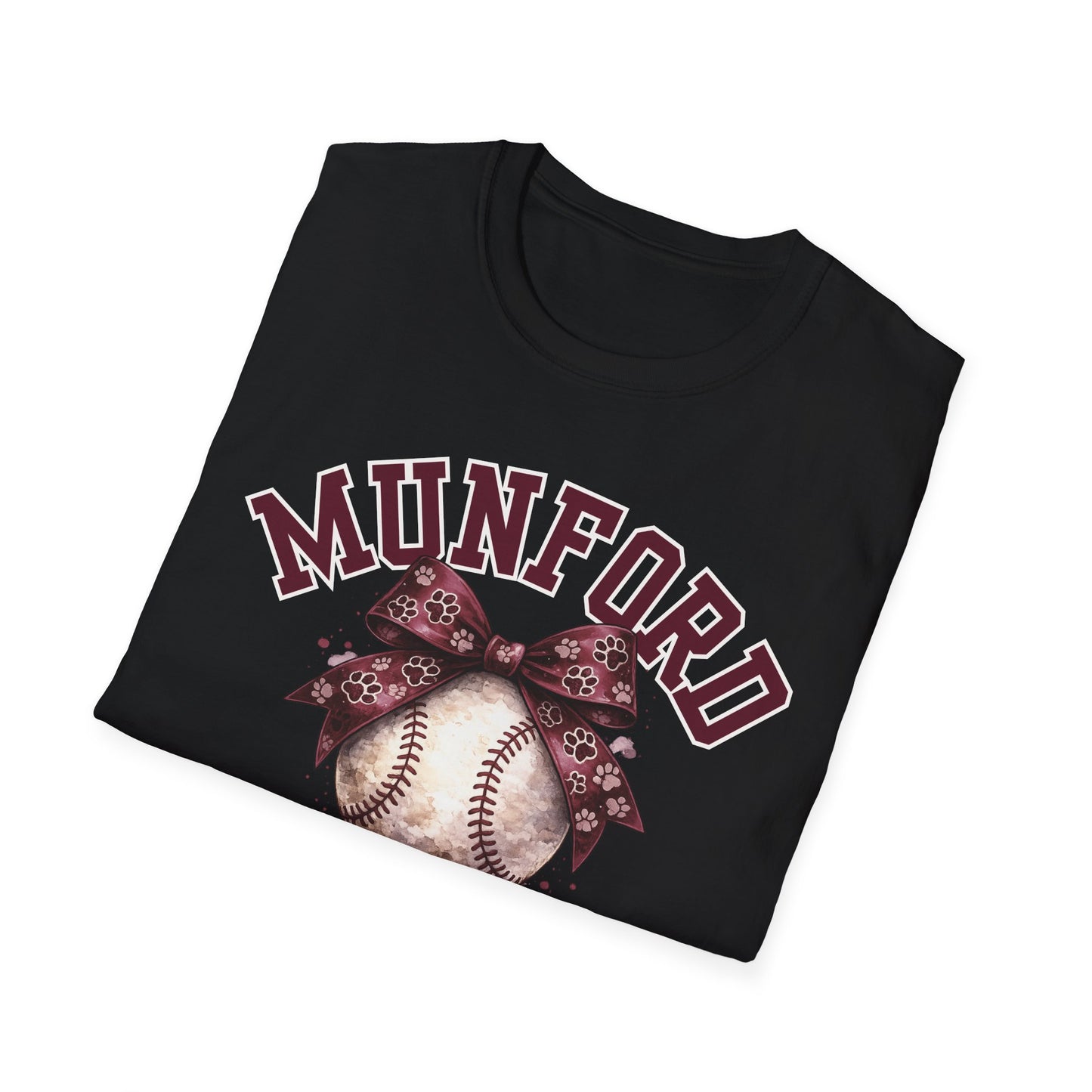 Munford Cougars Softball T-Shirt — Baseball with Bow Team Tee