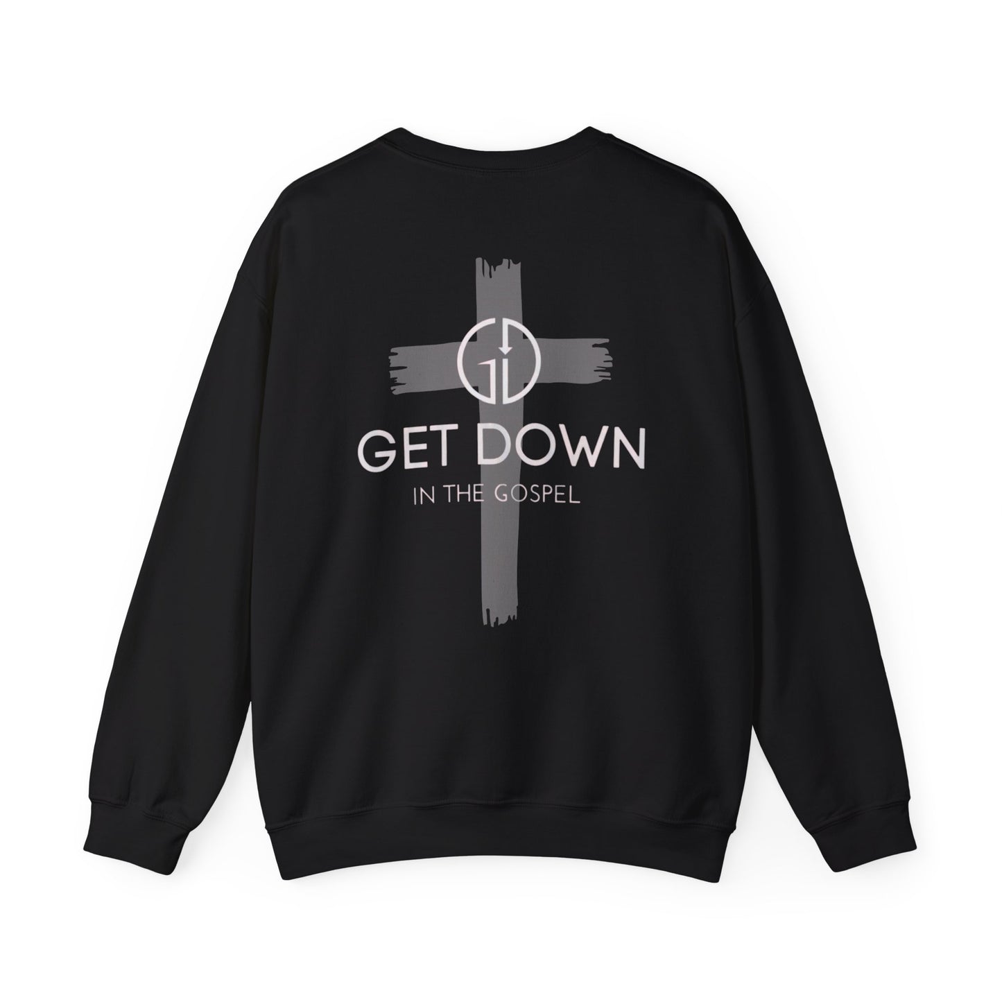 GET DOWN IN THE GOSPEL GRAY CROSS WHITE FONT