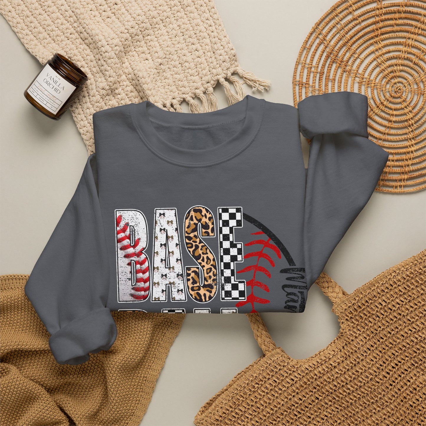GILDAN - Baseball Leopard Print Crewneck Sweatshirt