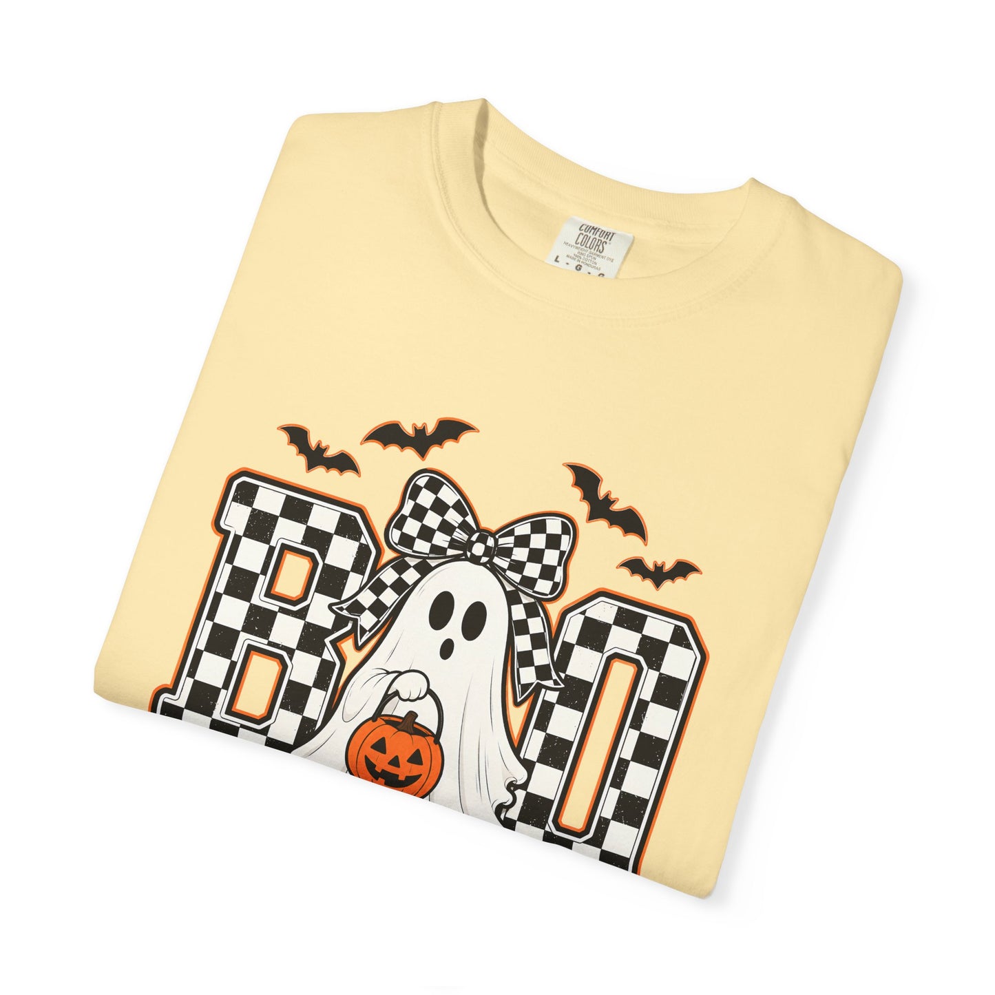 COMFORT COLORS - Boo Ghost Halloween T-Shirt — Checkered Pumpkin Trick-or-Treat Tee