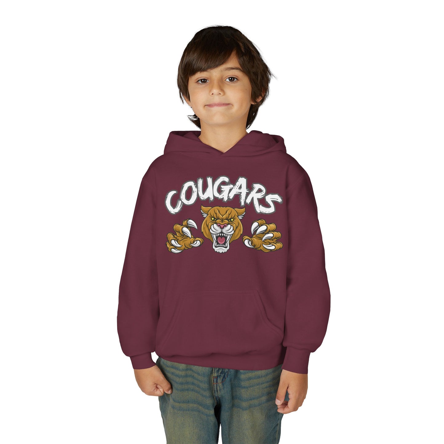 YOUTH COUGARS HOODIE WHITE FONT