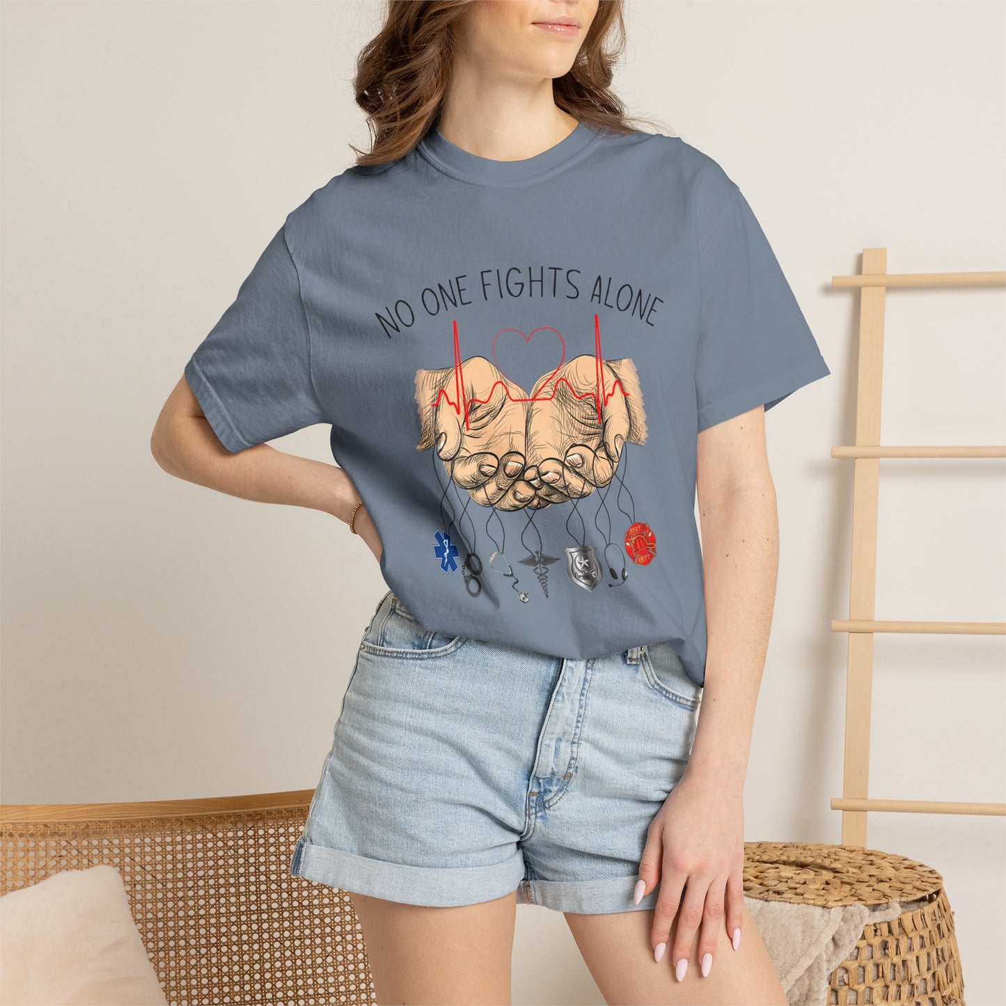 COMFORT COLORS - No One Fights Alone T-Shirt — Supportive Cancer Awareness Tee