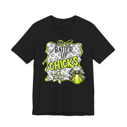 ***NEED TO PERSONALIZE THIS ? DO NOT ORDER THIS SHIRT - CONTACT ME @REFININGFAITHCOMPANY@GMAIL.COM TO PERSONALIZE THIS ***  - Batter Up Chicks Softball T-Shirt — "Batter Up Chicks #9" Neon Green Team...