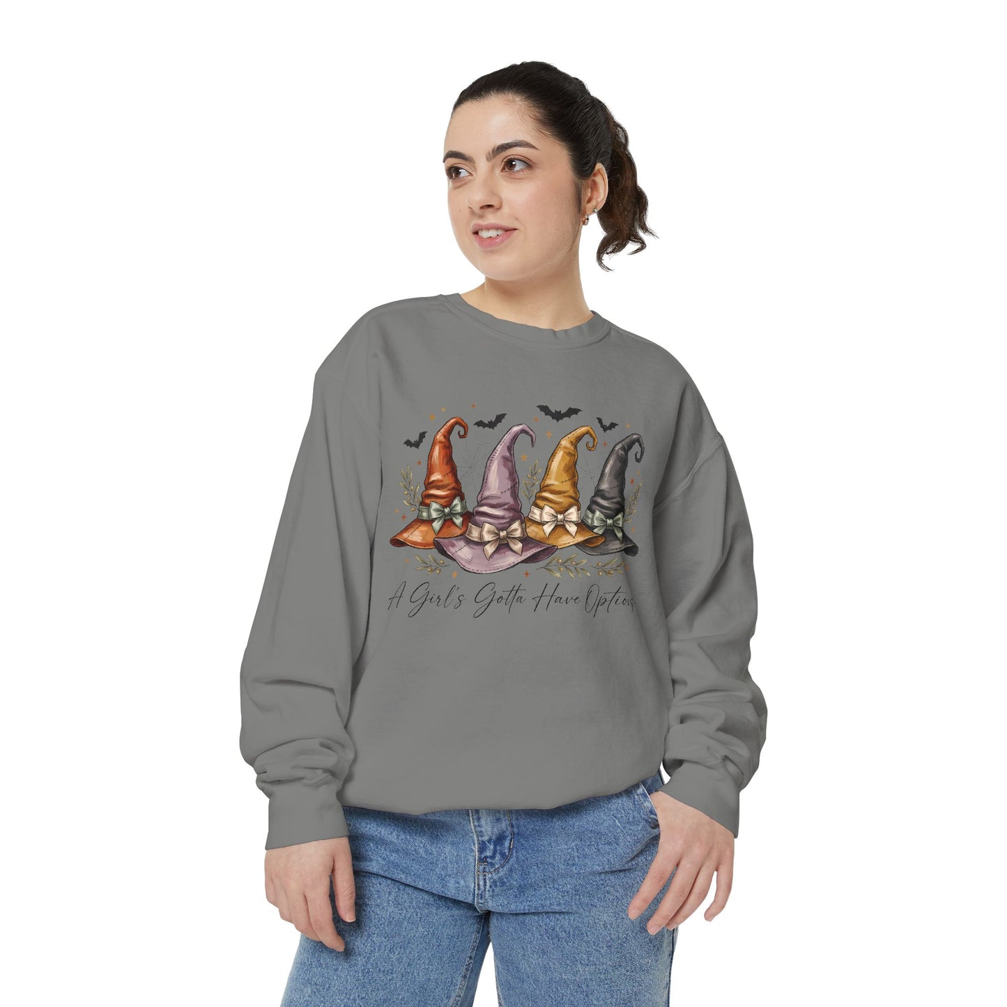 COMFORT COLORS - Gnome Trio Cozy Sweatshirt — "A Girl's Gotta Have Options" Fall Graphic