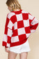 Orange Checkered Bishop Sleeve Sweater