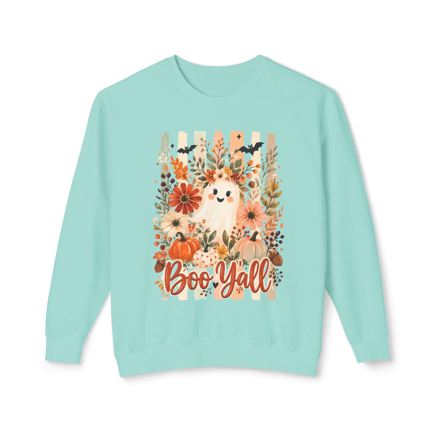 COMFORT COLORS - Boo Y'all Halloween Sweatshirt — Cute Ghost & Pumpkin Fall Crewneck
