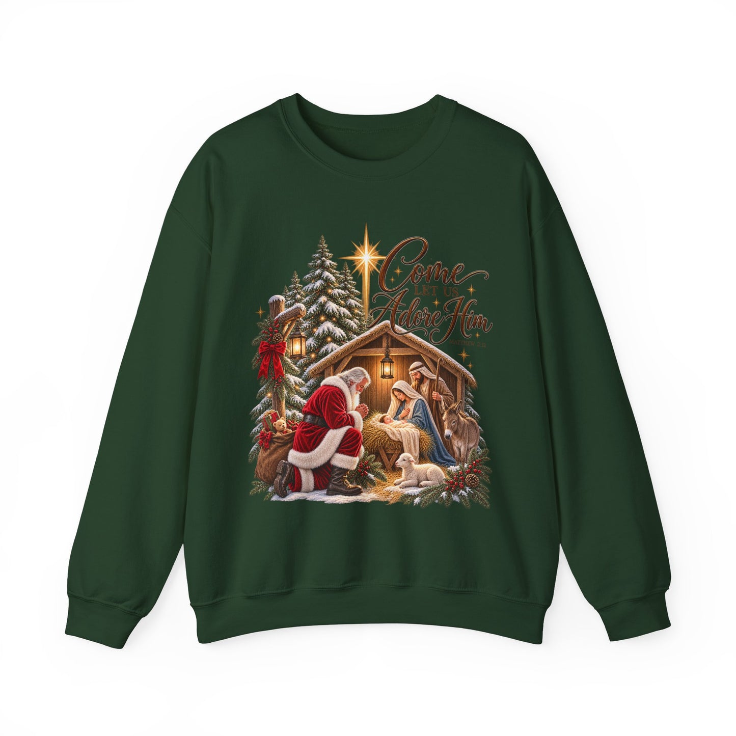 GILDAN - Crewneck Sweatshirt - 'Come Let Us Adore Him' Nativity Christmas Sweatshirt