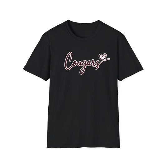 Cougars Script T-Shirt — Retro Pink Heart Team Tee