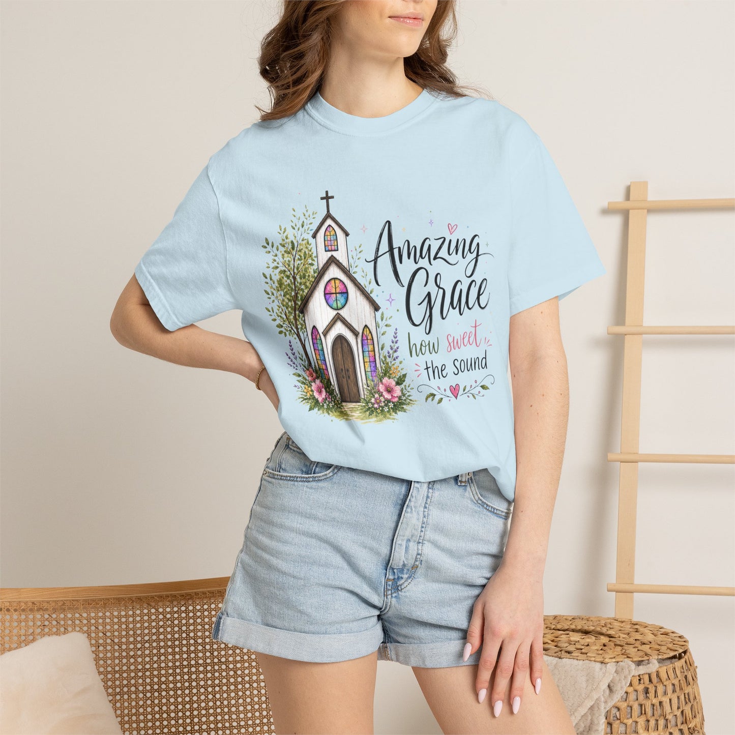 COMFORT COLORS - Amazing Grace Church T-Shirt — Floral Christian Faith Tee