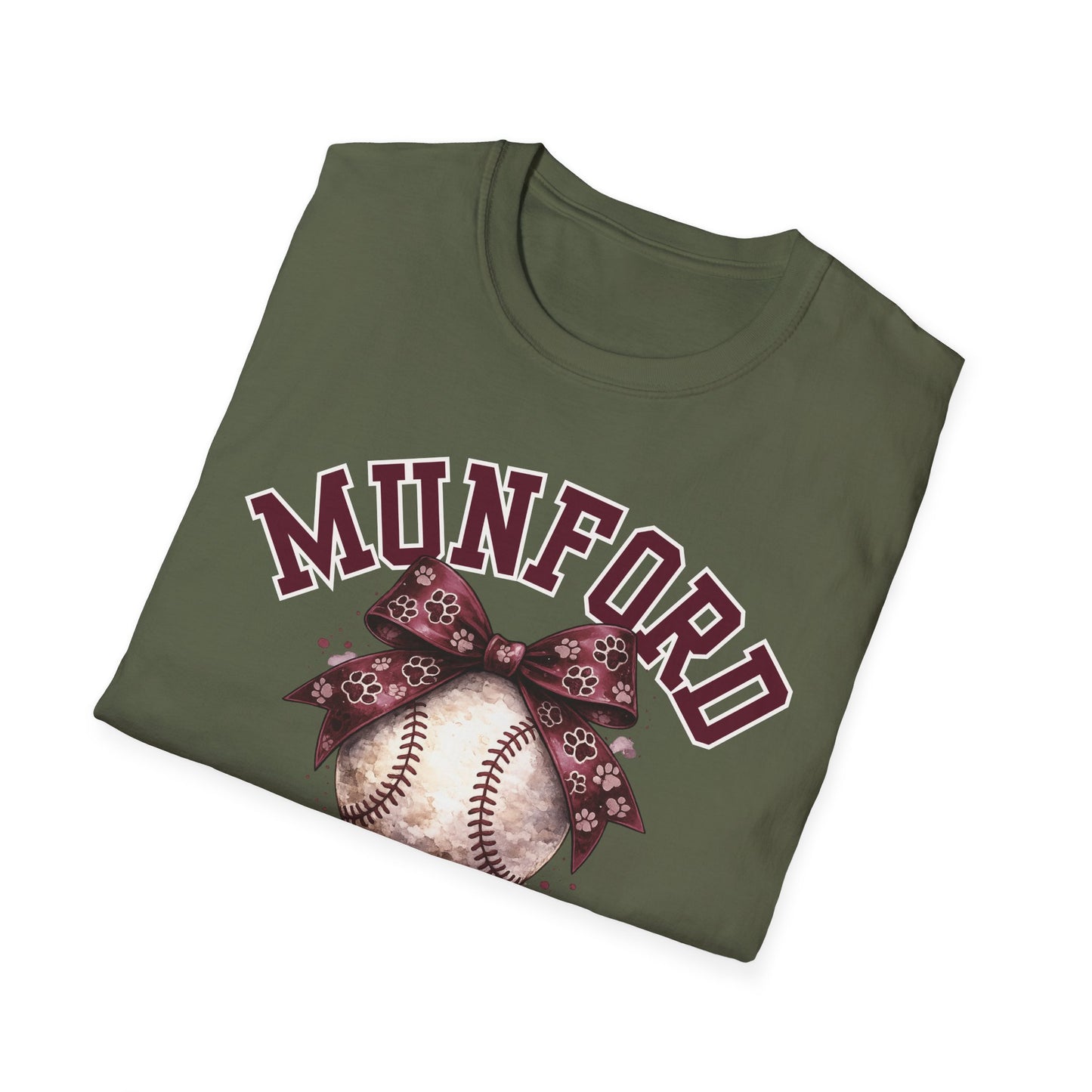 Munford Cougars Softball T-Shirt — Baseball with Bow Team Tee