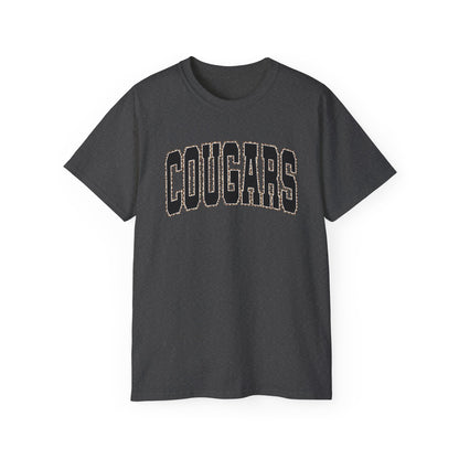 Cougars Arch Logo Tee Leopard Print Outline— Vintage Collegiate Graphic T-Shirt