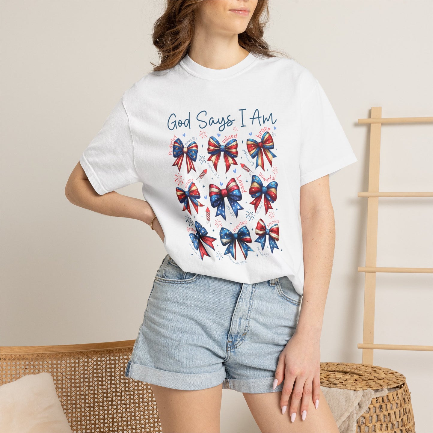 COMFORT COLORS God Says I Am Patriotic Ribbon T-Shirt