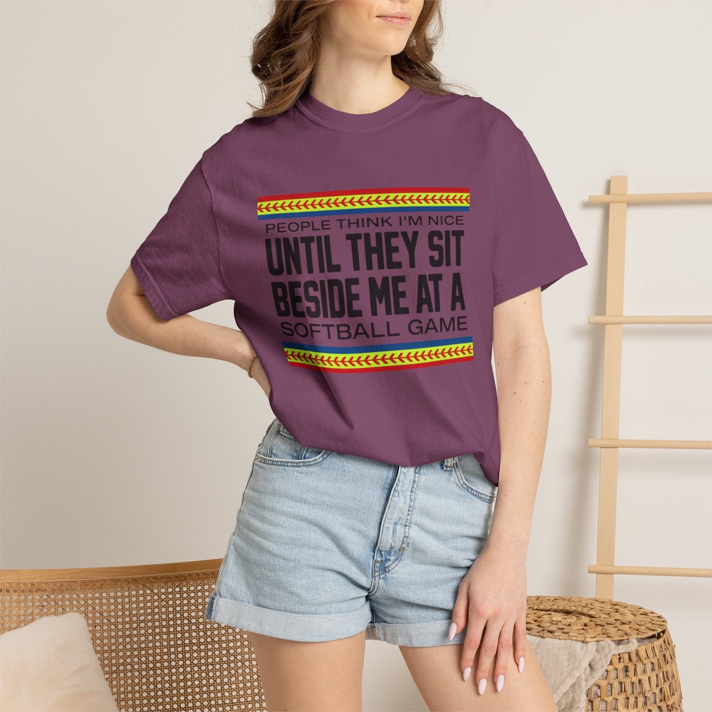 COMFORT COLORS - Softball Game T-Shirt – "People Think I'm Nice Until They Sit Beside Me at a Softball Game"
