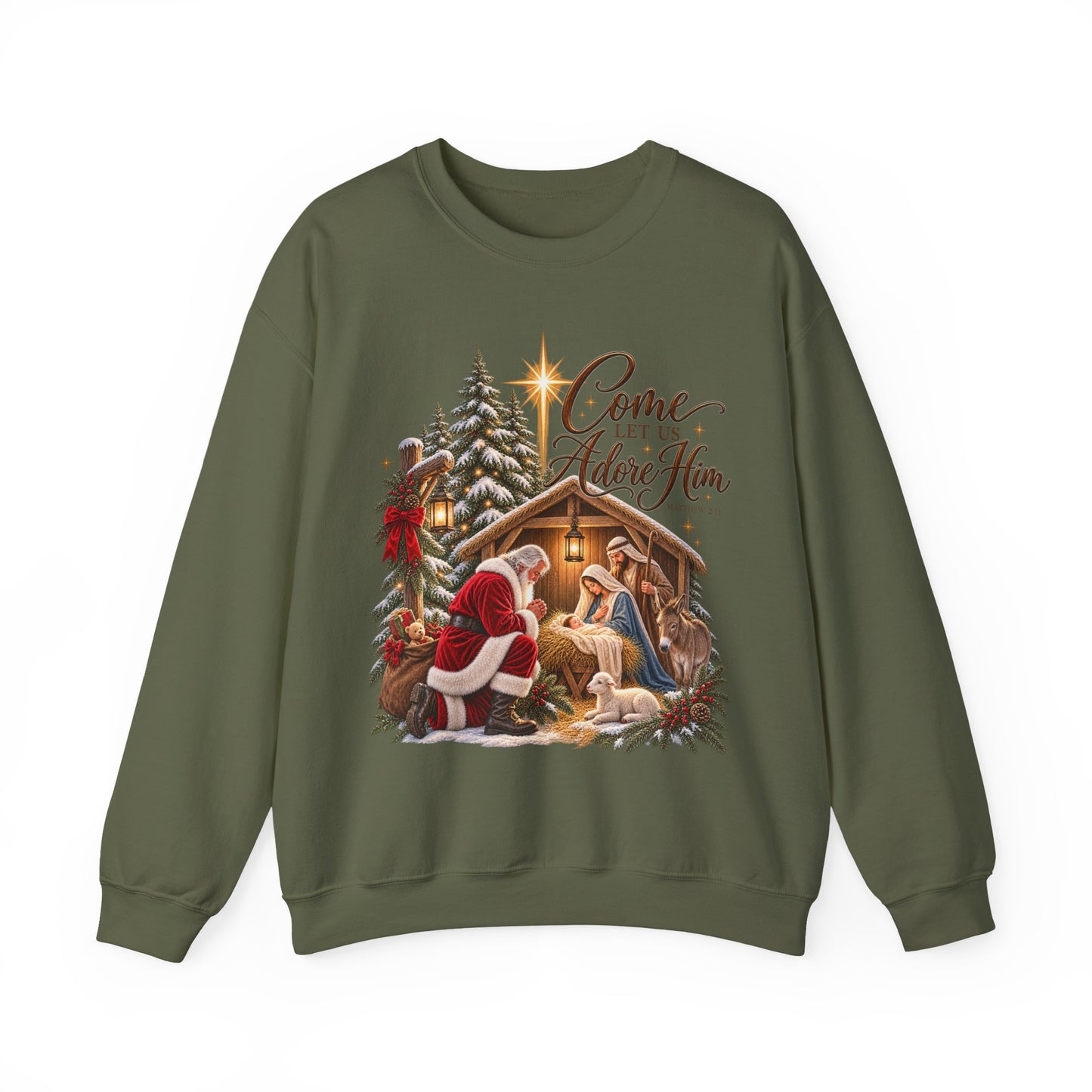 GILDAN - Crewneck Sweatshirt - 'Come Let Us Adore Him' Nativity Christmas Sweatshirt