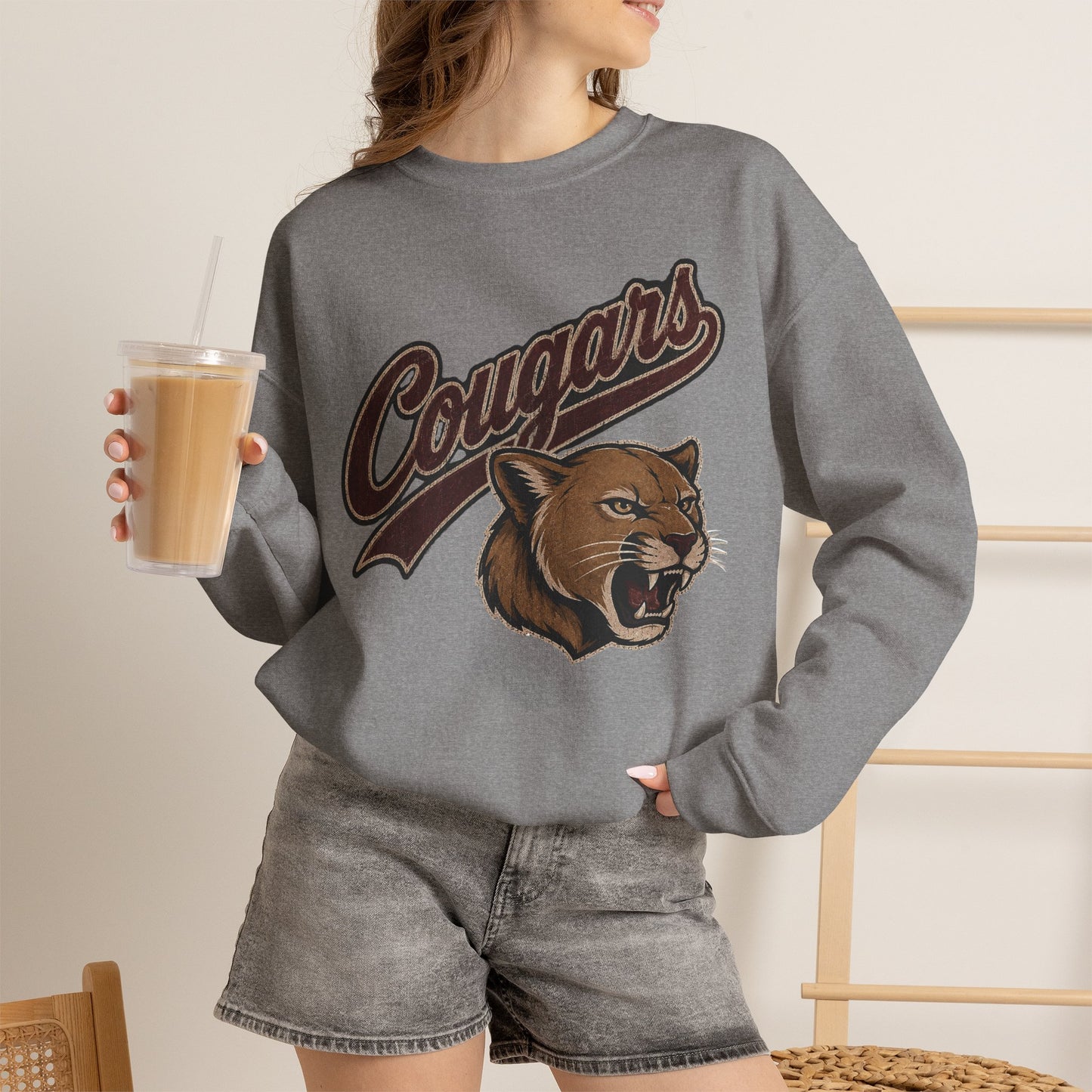 GILDAN - Cougars Mascot Crewneck Sweatshirt — Vintage Athletic Cougar Design