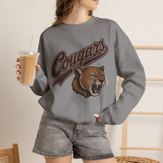 GILDAN - Cougars Mascot Crewneck Sweatshirt — Vintage Athletic Cougar Design
