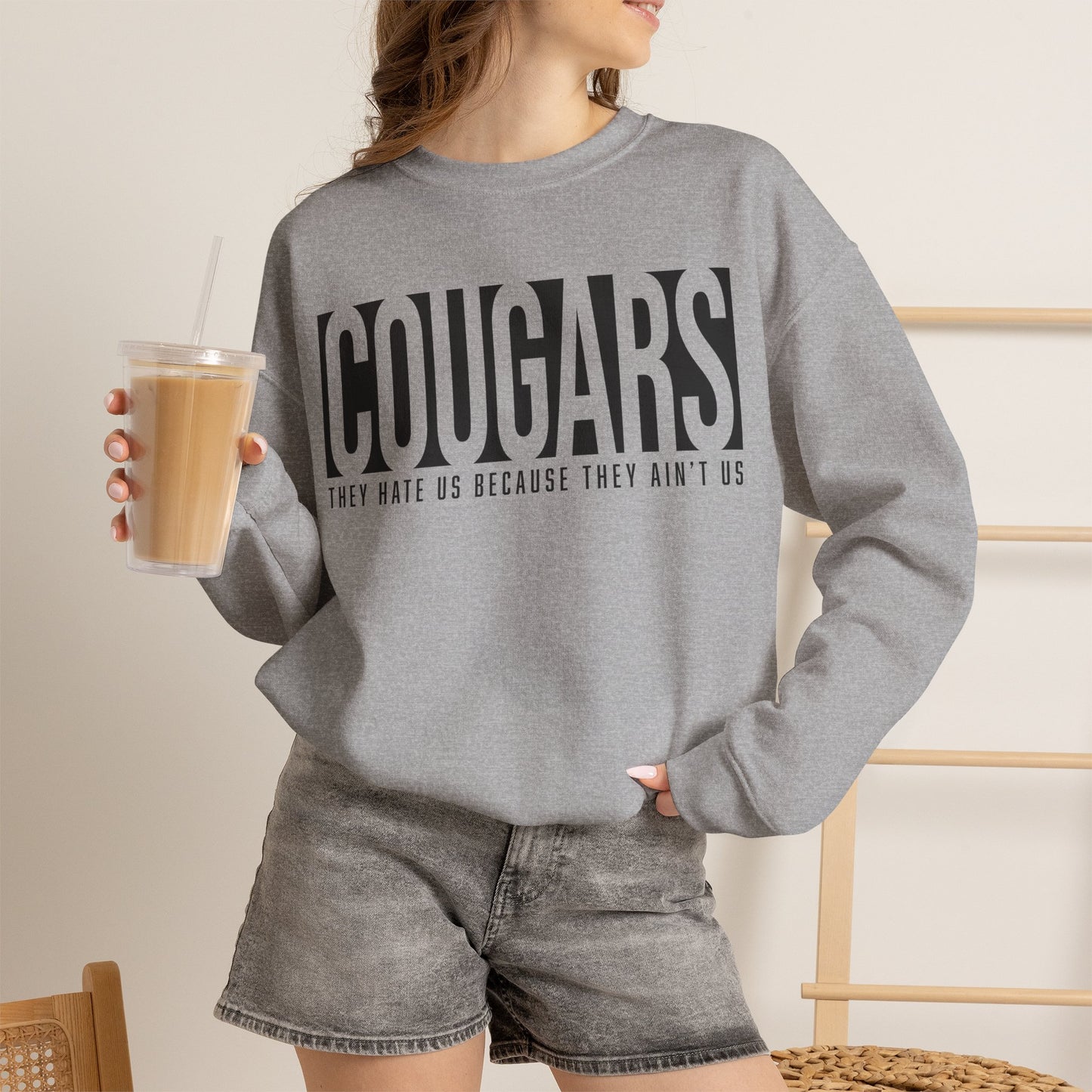 GILDAN -Cougars Crewneck Sweatshirt – “They Hate Us Because They Ain’t Us” Retro Sports Style