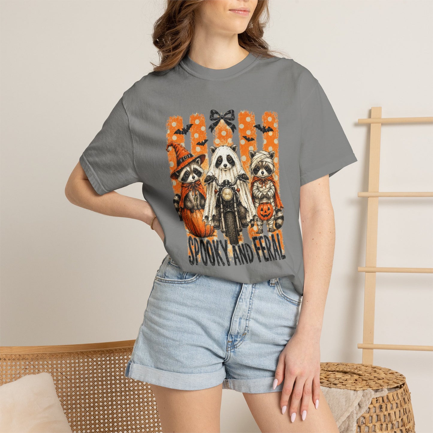 COMFORT COLORS - Spooky and Feral Halloween T-Shirt — Raccoon & Pumpkin Costume Tee