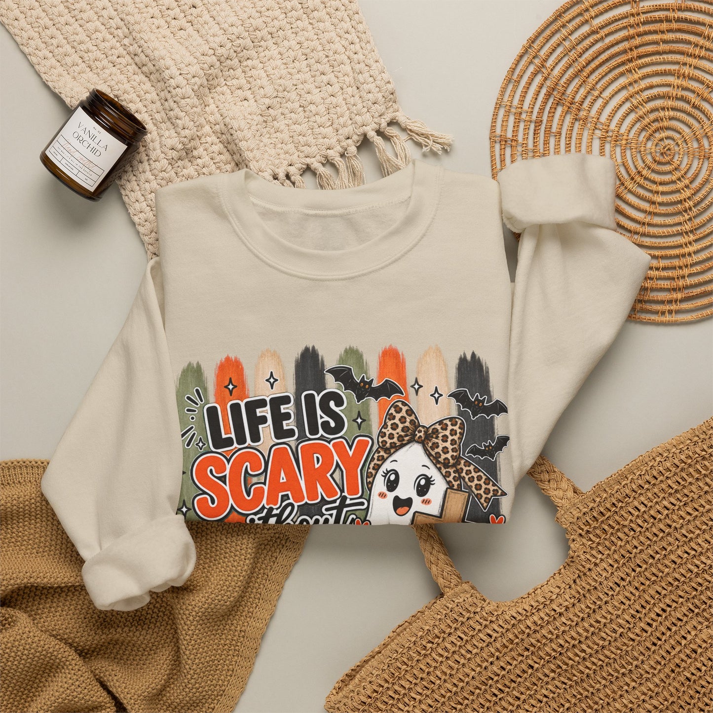 GILDAN - Christian Halloween Sweatshirt — "Life Is Scary Without Jesus" Fall Crewneck