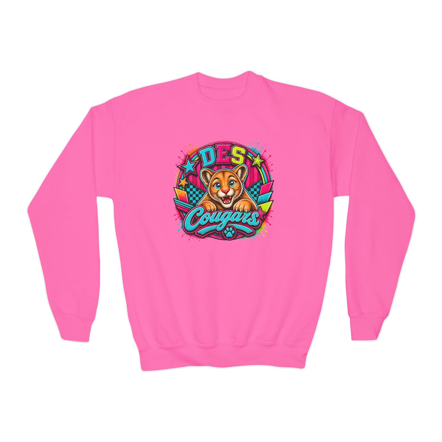 GILDAN - Youth Crewneck Sweatshirt — Vibrant 'DES Cougars' Mascot Graphic