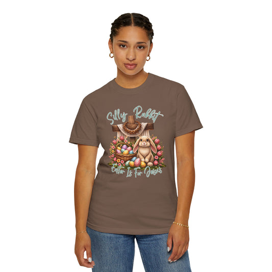 COMFORT COLORS -  Silly Rabbit Easter Bunny T-shirt | Pastel Eggs, Basket, Cross Back Print