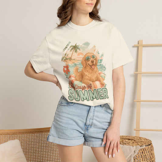 COMFORT COLORS - Dog Days of Summer T-Shirt — Retro Golden Retriever Beach Tee