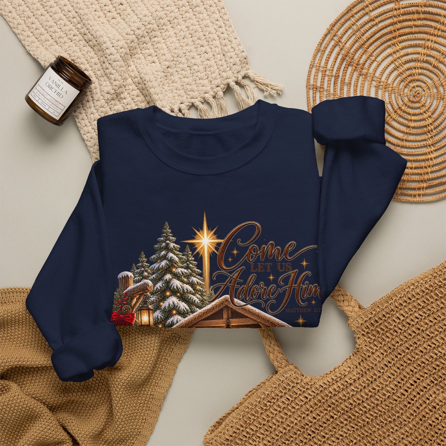 GILDAN - Crewneck Sweatshirt - 'Come Let Us Adore Him' Nativity Christmas Sweatshirt