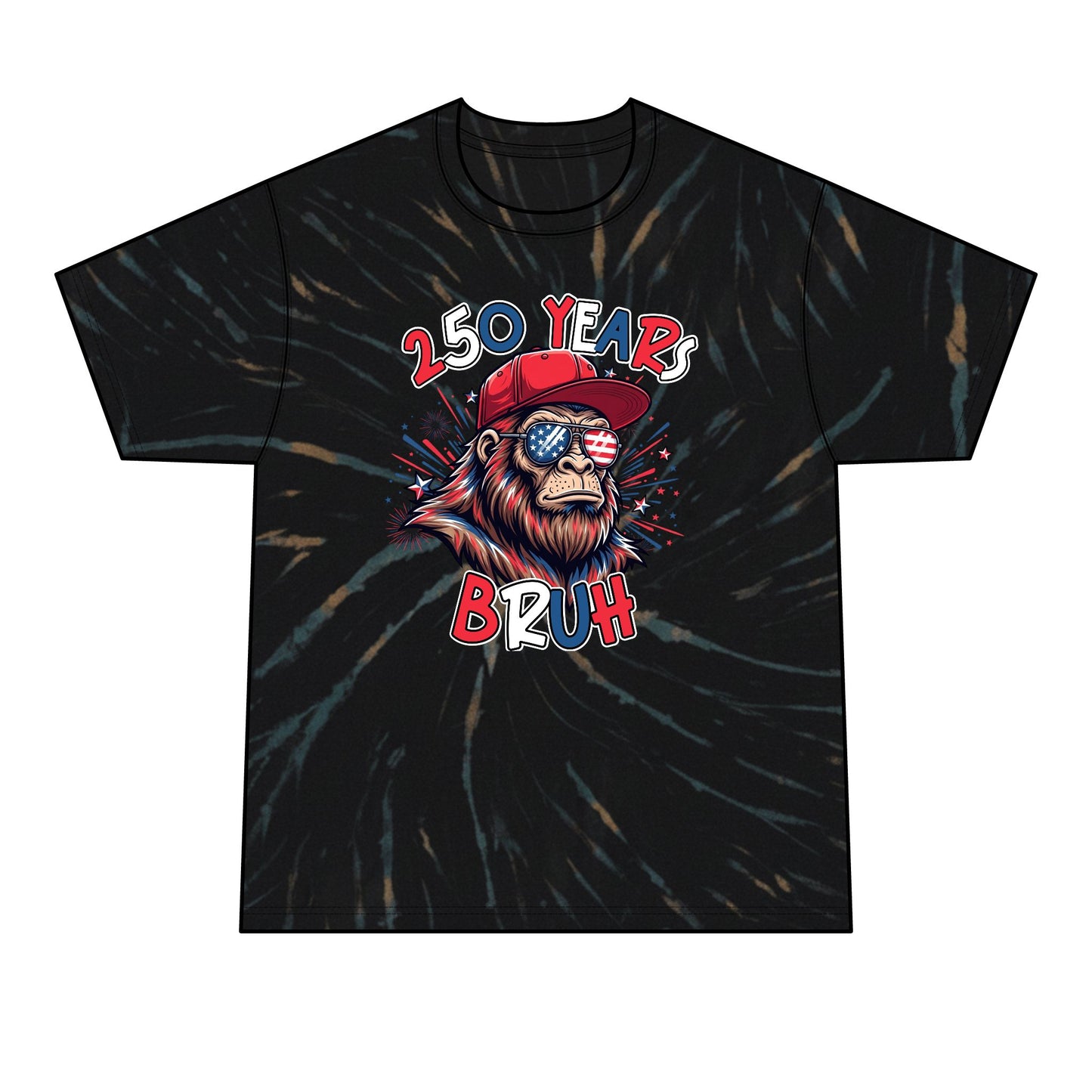 Patriotic Ape Tie-Dye Tee – "250 Years Bruh" Graphic Men’s Shirt