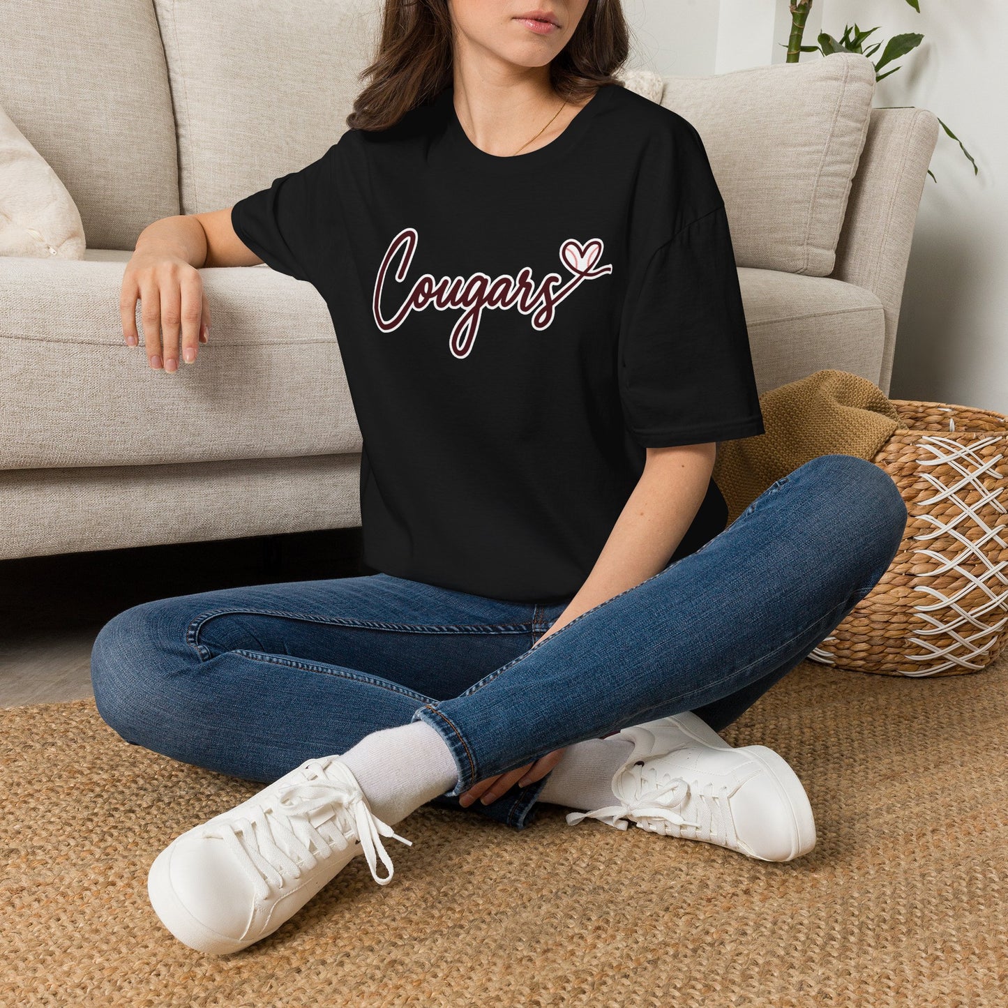 GILDAN - Cougars Script T-Shirt — Retro Pink Heart Team Tee