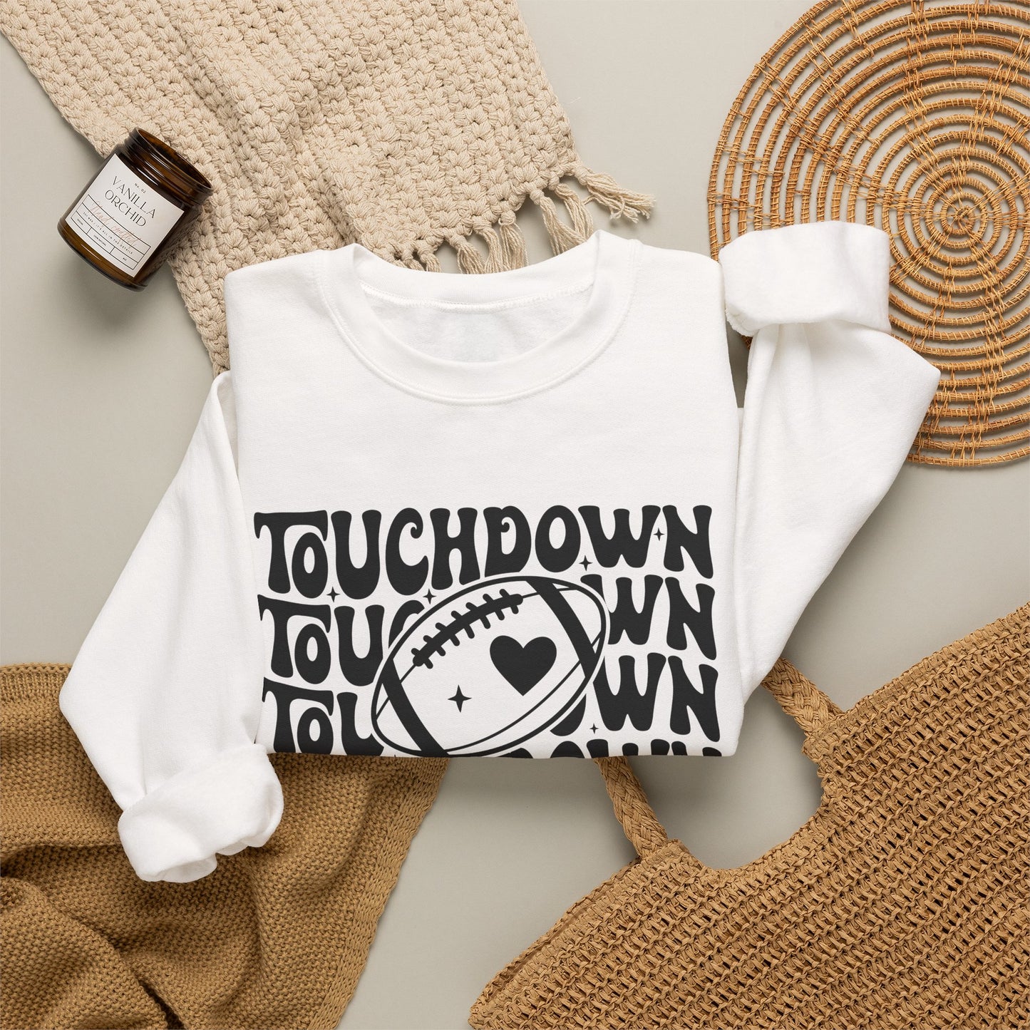 GILDAN -Touchdown Football Sweatshirt — Retro 'TOUCHDOWN' Graphic Crewneck