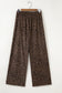 Dark Brown Leopard Print Elastic High Waist Loose Corduroy Pants