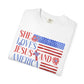 COMFORT COLORS - She Loves Jesus and America Too T-Shirt — Patriotic Christian Tee for Women (July 4th)