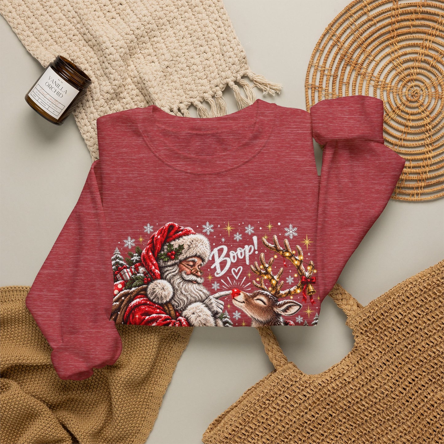 GILDAN - Christmas Santa and Reindeer Crewneck Sweatshirt