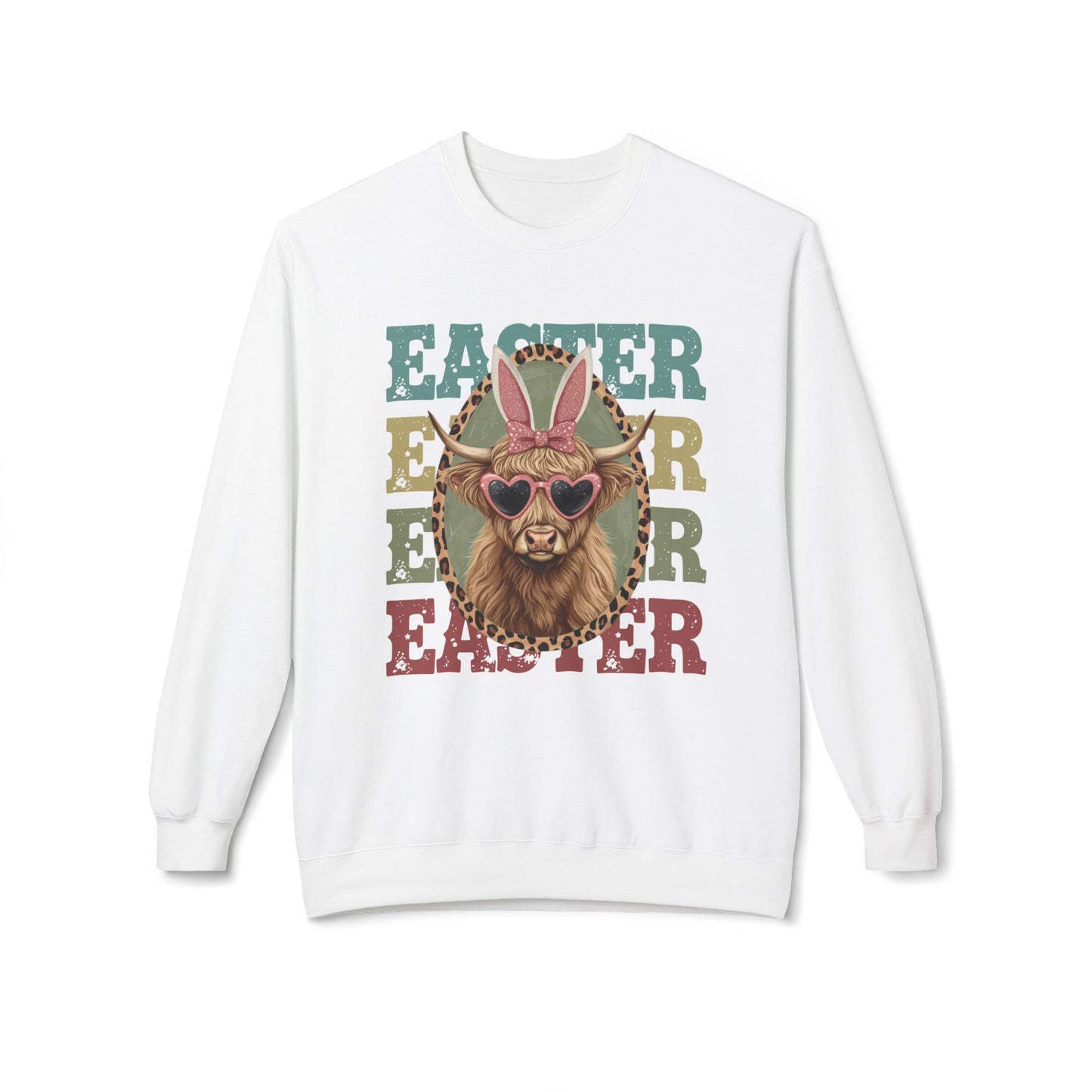 Easter Cow Crewneck Sweatshirt — Retro Bunny Ears & Sunglasses